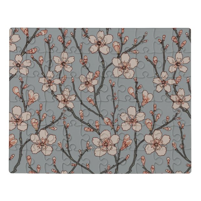 Elegant Sweet Pink Flower Blossom Cherry Pattern Jigsaw Puzzle (Puzzle Horizontal)