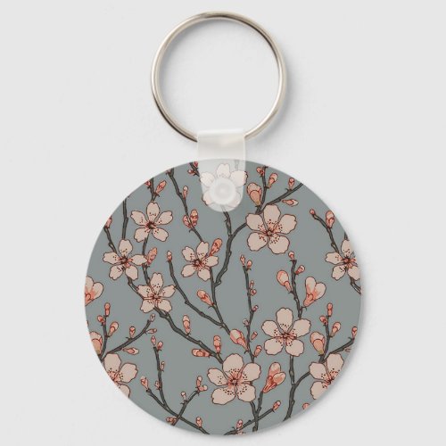 Elegant Sweet Pink Flower Blossom Cherry Pattern Keychain