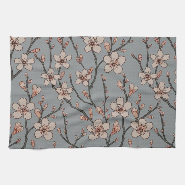 Elegant Sweet Pink Flower Blossom Cherry Pattern Kitchen Towel (Horizontal)