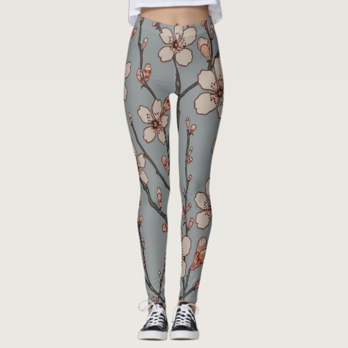 Elegant Sweet Pink Flower Blossom Cherry Pattern Leggings