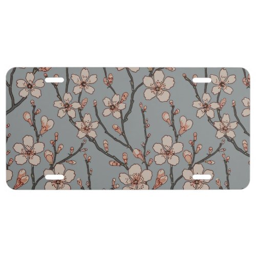 Elegant Sweet Pink Flower Blossom Cherry Pattern License Plate