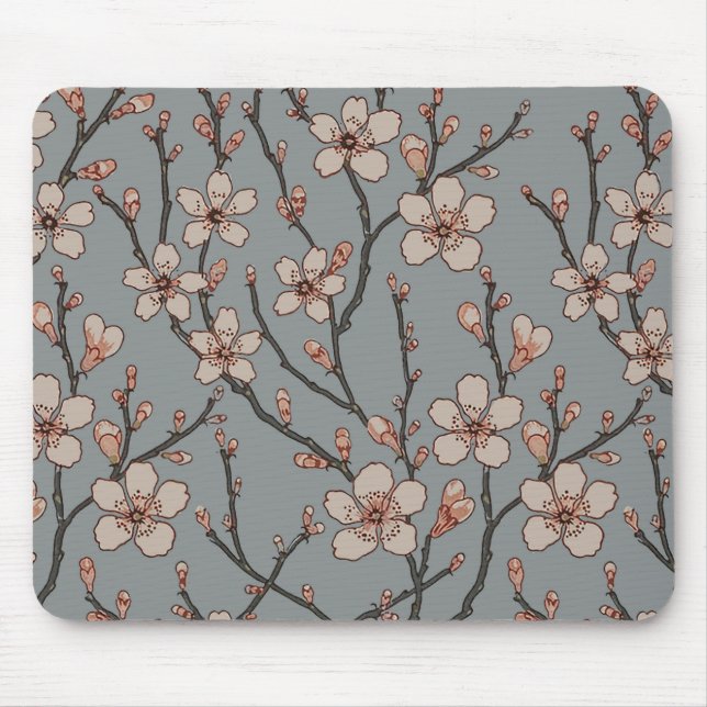Elegant Sweet Pink Flower Blossom Cherry Pattern Mouse Pad (Front)