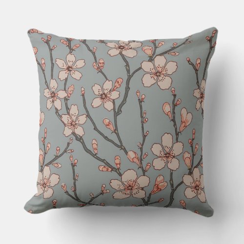 Elegant Sweet Pink Flower Blossom Cherry Pattern Outdoor Pillow