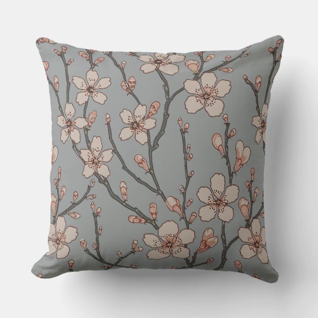 Elegant Sweet Pink Flower Blossom Cherry Pattern Outdoor Pillow (Front)