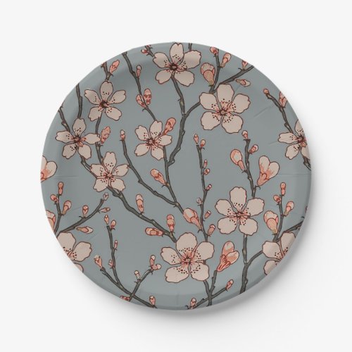 Elegant Sweet Pink Flower Blossom Cherry Pattern Paper Plates