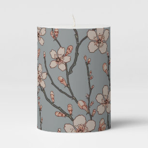 Elegant Sweet Pink Flower Blossom Cherry Pattern Pillar Candle