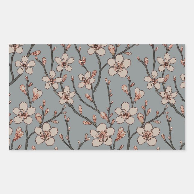 Elegant Sweet Pink Flower Blossom Cherry Pattern Rectangular Sticker (Front)