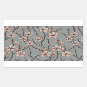 Elegant Sweet Pink Flower Blossom Cherry Pattern Rectangular Sticker