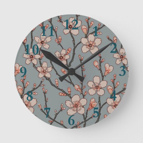 Elegant Sweet Pink Flower Blossom Cherry Pattern Round Clock