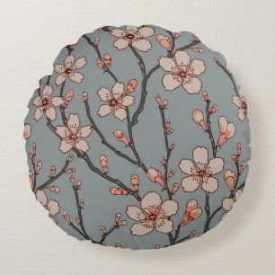 Elegant Sweet Pink Flower Blossom Cherry Pattern Round Pillow