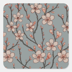 Elegant Sweet Pink Flower Blossom Cherry Pattern Square Sticker