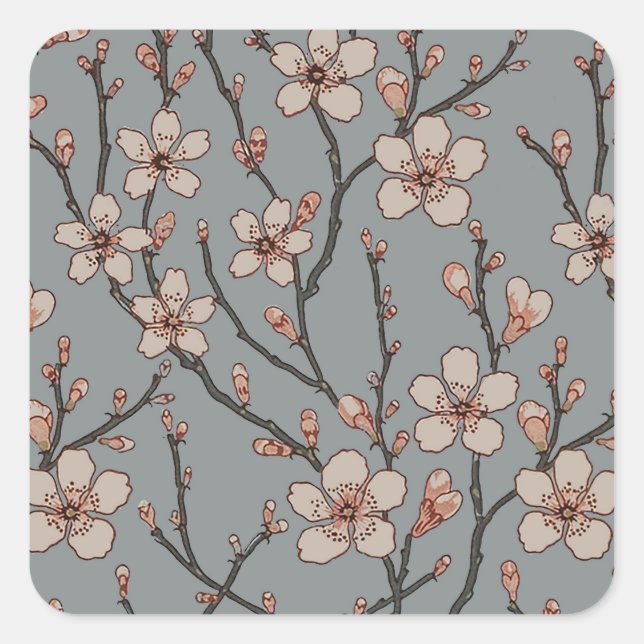 Elegant Sweet Pink Flower Blossom Cherry Pattern Square Sticker (Front)