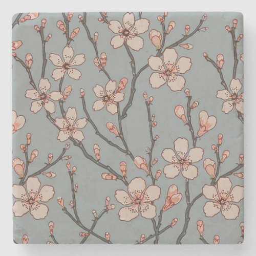 Elegant Sweet Pink Flower Blossom Cherry Pattern Stone Coaster