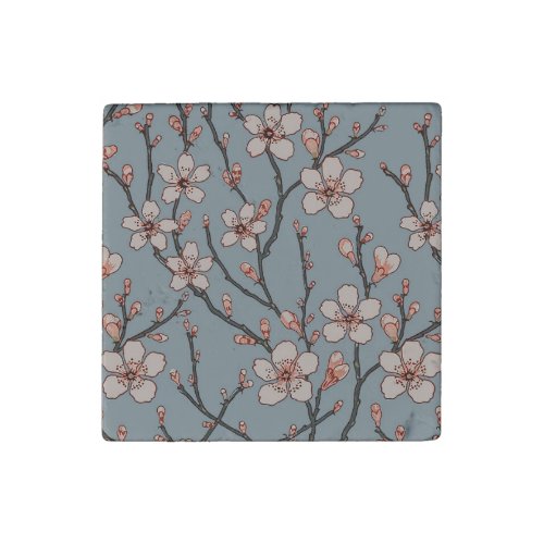 Elegant Sweet Pink Flower Blossom Cherry Pattern Stone Magnet