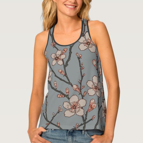 Elegant Sweet Pink Flower Blossom Cherry Pattern Tank Top