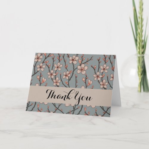 Elegant Sweet Pink Flower Blossom Cherry Pattern Thank You Card