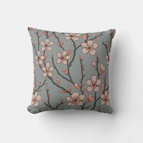 Elegant Sweet Pink Flower Blossom Cherry Pattern Throw Pillow