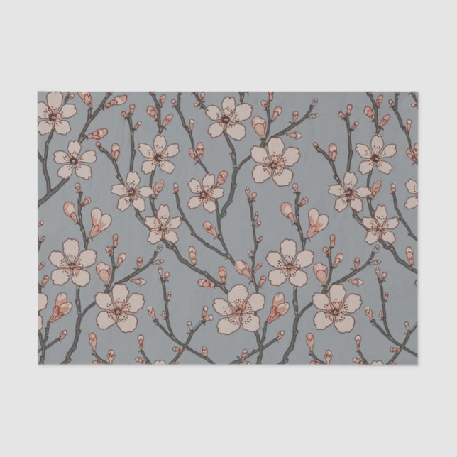 Elegant Sweet Pink Flower Blossom Cherry Pattern Tissue Paper (Front)