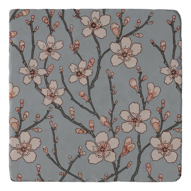 Elegant Sweet Pink Flower Blossom Cherry Pattern Trivet (Front)