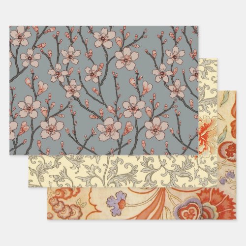 Elegant Sweet Pink Flower Blossom Cherry Pattern Wrapping Paper Sheets