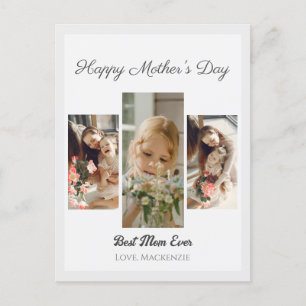 Elegant Sweet Pink Happy mothers Day Three photo Holiday Postcard
