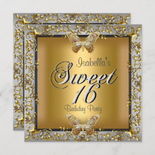 Elegant Sweet Sixteen 16 Gold Butterfly Invitation