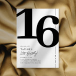 Elegant Sweet Sixteen 16th Birthday Party Invitation<br><div class="desc">Classic black and white 16th birthday party invitations featuring the number '16' in a large bold serif font,  and a modern invite template that is easy to personalize.</div>