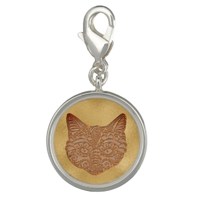 Elegant Sweet Sixteen Art Deco Copper Cat Charm (Front)