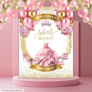 Elegant Sweet Sixteen Backdrop Pink Gold Balloons