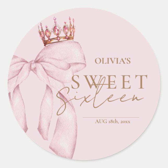 Elegant Sweet Sixteen Birthday Classic Round Sticker (Front)