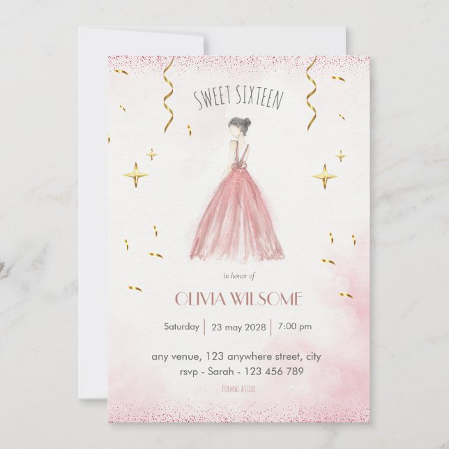  Elegant Sweet Sixteen Birthday Invitation (Front)