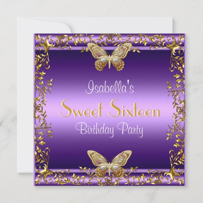 Elegant Sweet Sixteen Birthday Purple Butterfly Invitation | Zazzle.com