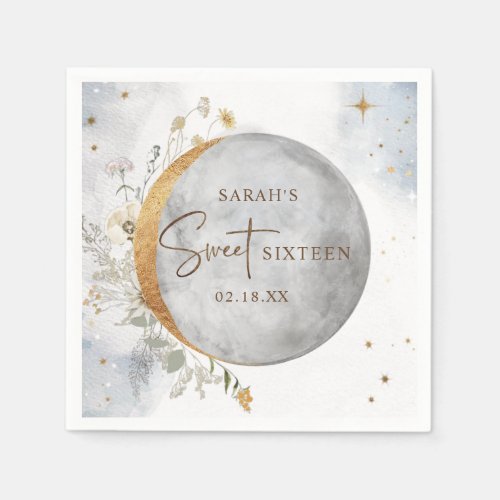 Elegant Sweet Sixteen Celestial Moon and Stars  Na Napkins