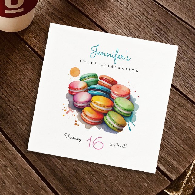 Elegant Sweet Sixteen Colorful Macarons Watercolor Napkins (Creator Uploaded)