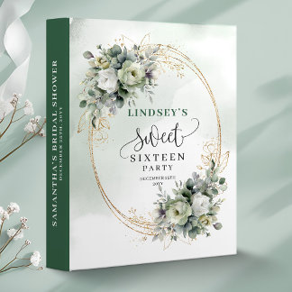 Elegant Sweet Sixteen Dusty Green Memory Ring 3 Ring Binder