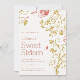 Elegant Sweet Sixteen Invitation Gold Floral & P