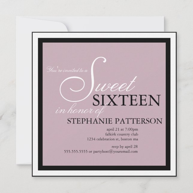Elegant Sweet Sixteen Lavender Purple Invitation (Front)