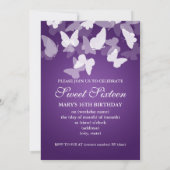 Elegant Sweet Sixteen Party Butterflies Purple Invitation (Back)