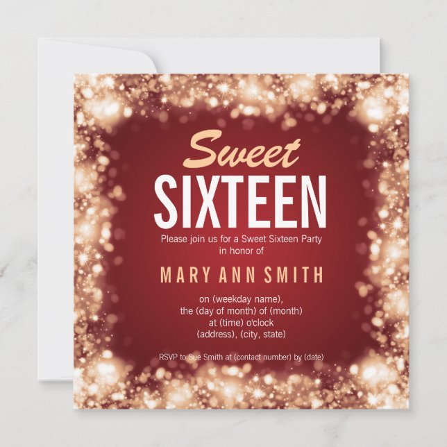 Elegant Sweet Sixteen Party Gold Sparkling Lights Invitation (Front)