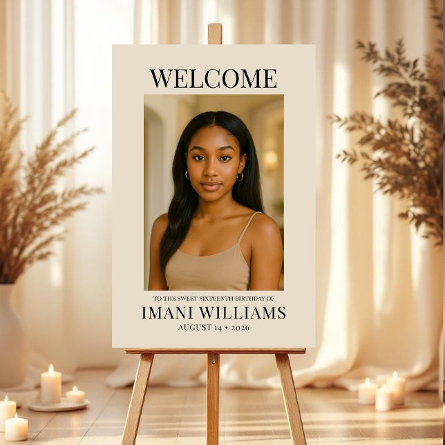 Elegant Sweet Sixteen Photo Birthday Welcome Foam Board (Creator Uploaded)