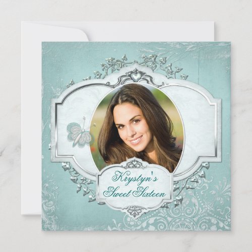 Elegant Sweet Sixteen Photo Invitation _ Teal