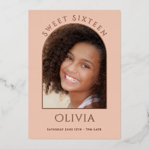 Elegant Sweet Sixteen Photo Rose Gold Foil Invitation