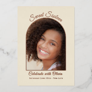 Elegant Sweet Sixteen Photo Rose Gold Foil Invitation