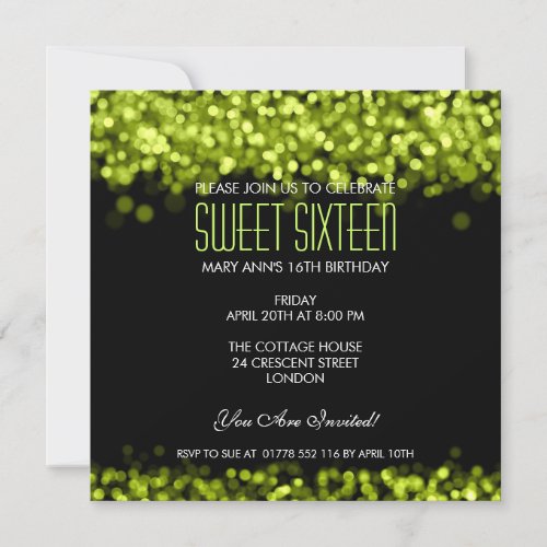 Elegant Sweet Sixteen Sparkling Lights Green Invite