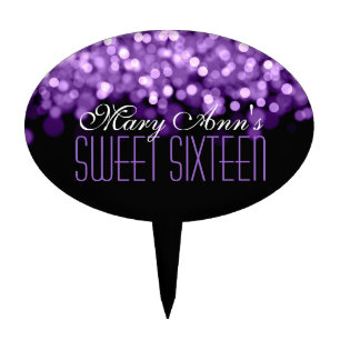 Elegant Sweet Sixteen Sparkling Lights Purple Cake Topper