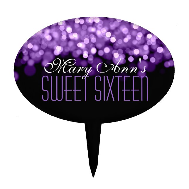 Elegant Sweet Sixteen Sparkling Lights Purple Cake Topper (Front)