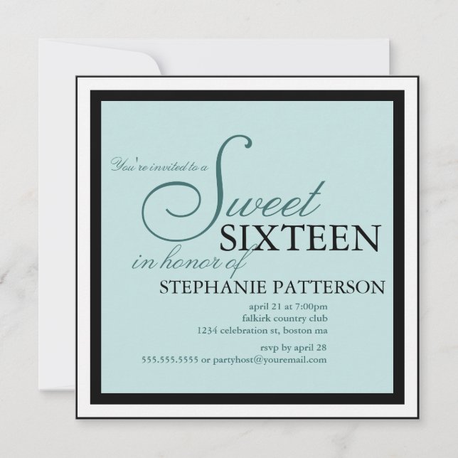 Elegant Sweet Sixteen Teal Invitation (Front)
