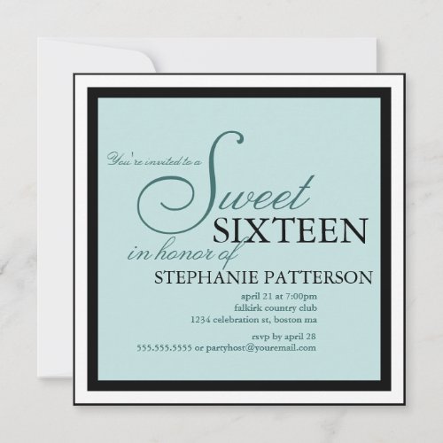 Elegant Sweet Sixteen Teal Invitation