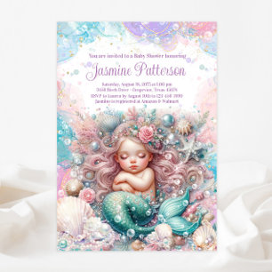 Elegant Sweet Sleeping Mermaid Baby Shower Invitation