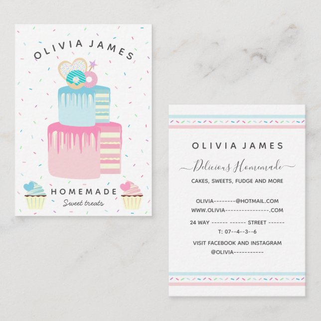 Elegant sweet treats cake cupcake and bakery business card (Front/Back)